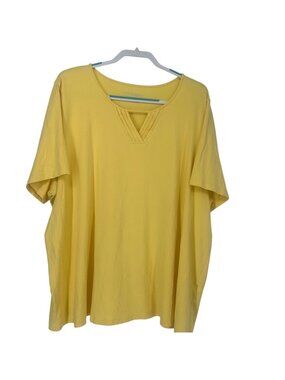 Catherine's Tee 3X Yellow Suprema Pintuck Pleated V Neck Cutout Cotton Stretch